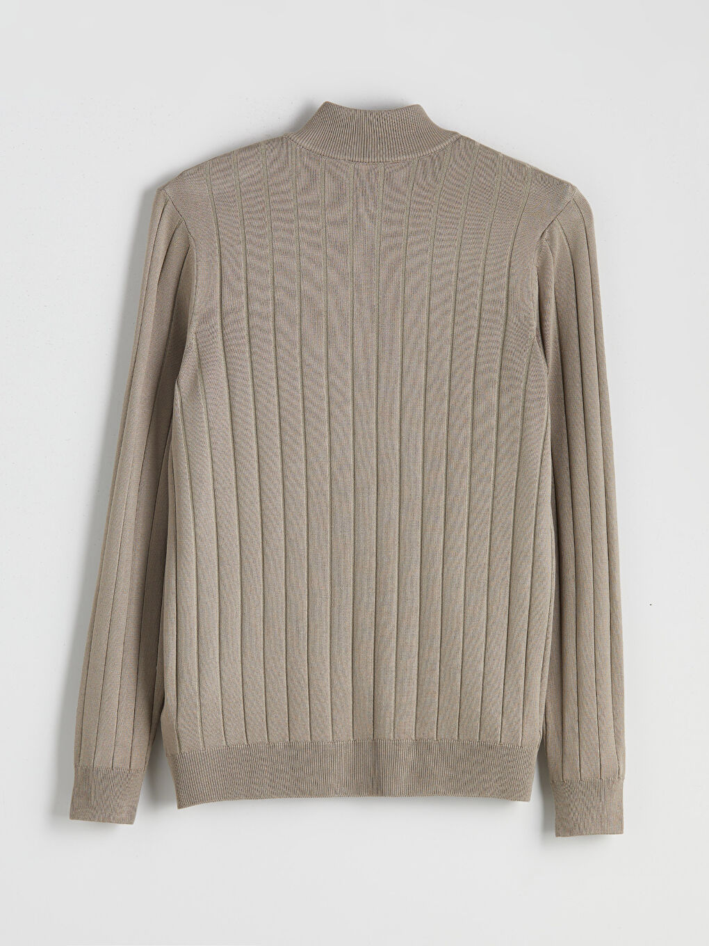 Bej Fermuarlı Dik Yaka Erkek Triko Kazak-1