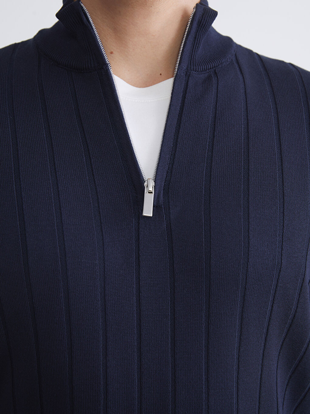 Lacivert Fermuarlı Dik Yaka Erkek Triko Kazak-2