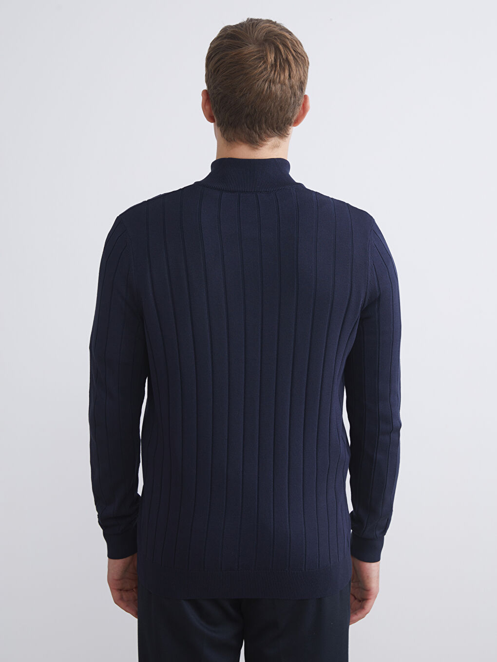 Lacivert Fermuarlı Dik Yaka Erkek Triko Kazak-3