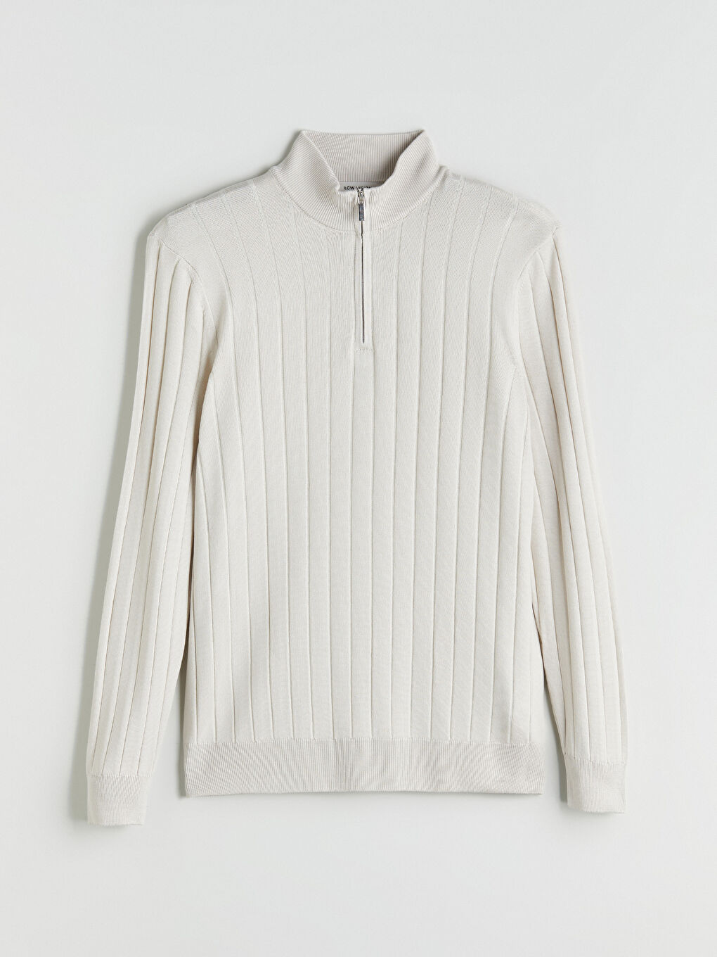 Bej Fermuarlı Dik Yaka Erkek Triko Kazak-4