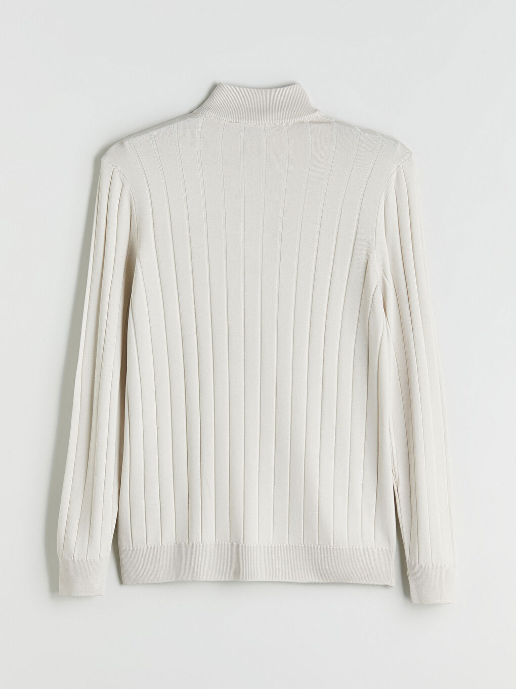 Bej Fermuarlı Dik Yaka Erkek Triko Kazak-5