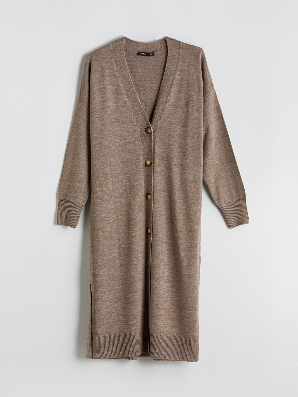 Bej V Yaka Kadın Triko Hırka-6