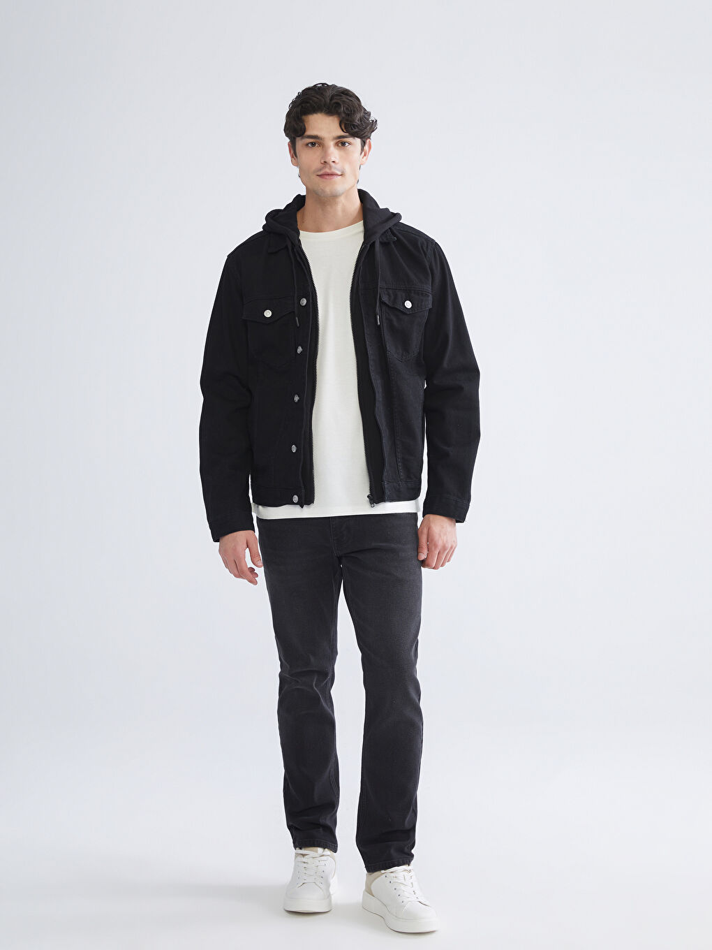 Siyah Standart Kalıp Erkek Jean Ceket-1