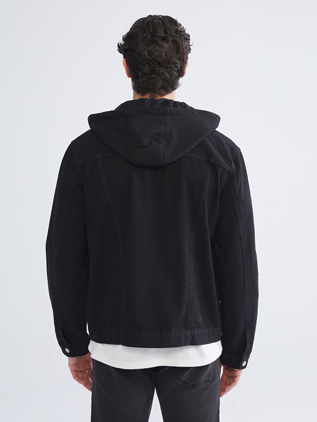 Siyah Standart Kalıp Erkek Jean Ceket-3