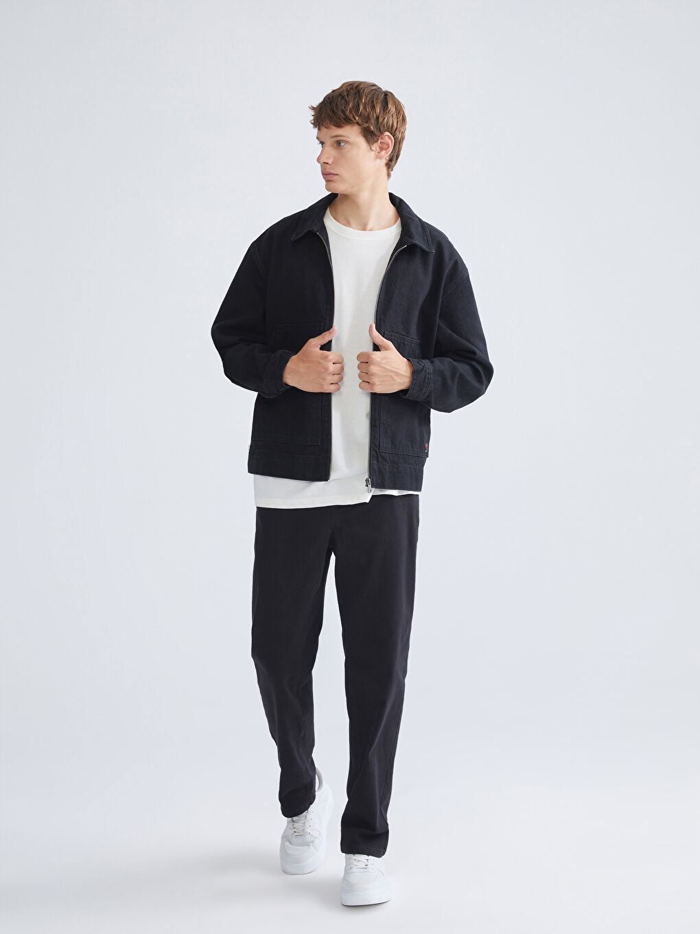 Siyah Rahat Kalıp Erkek Jean Ceket-1