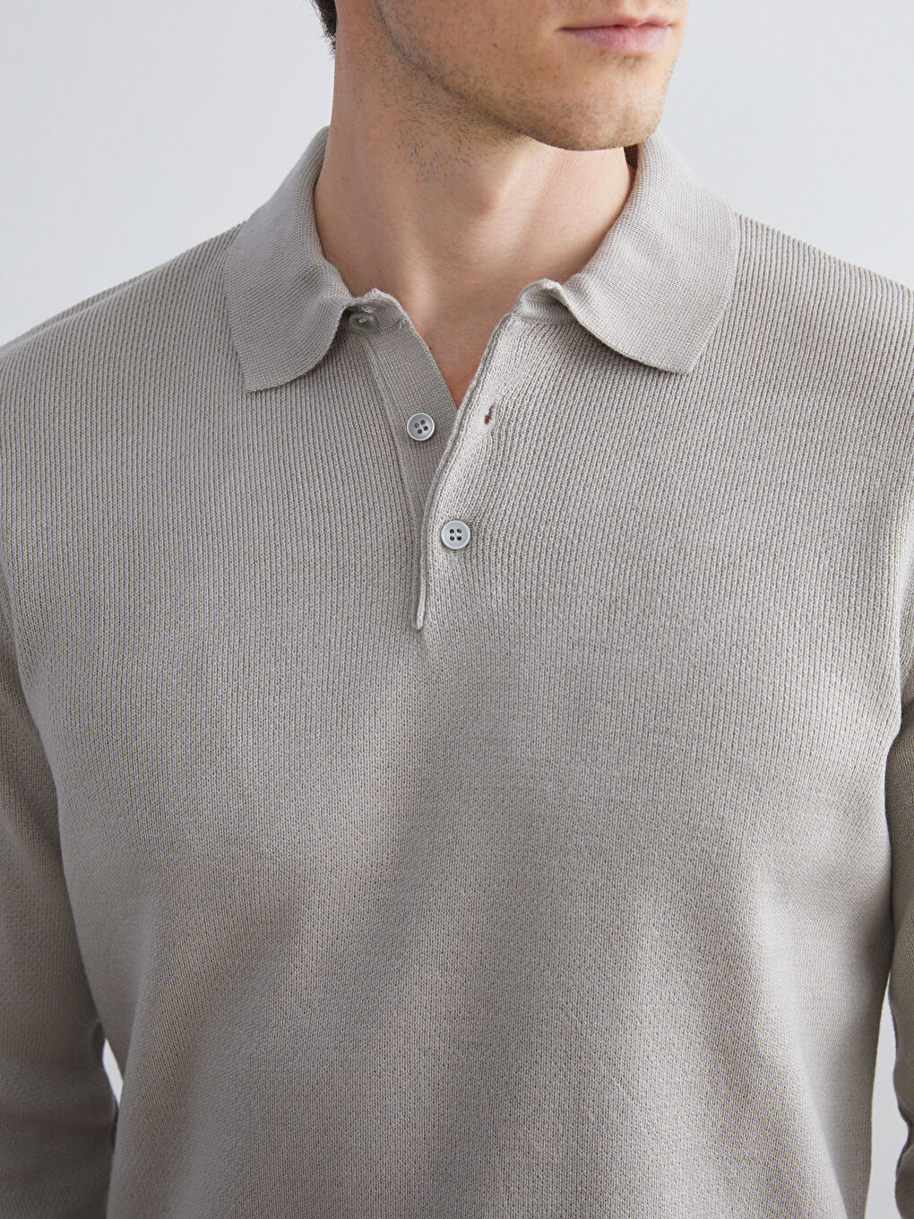 Bej Polo Yaka Uzun Kollu Erkek Triko Kazak-2