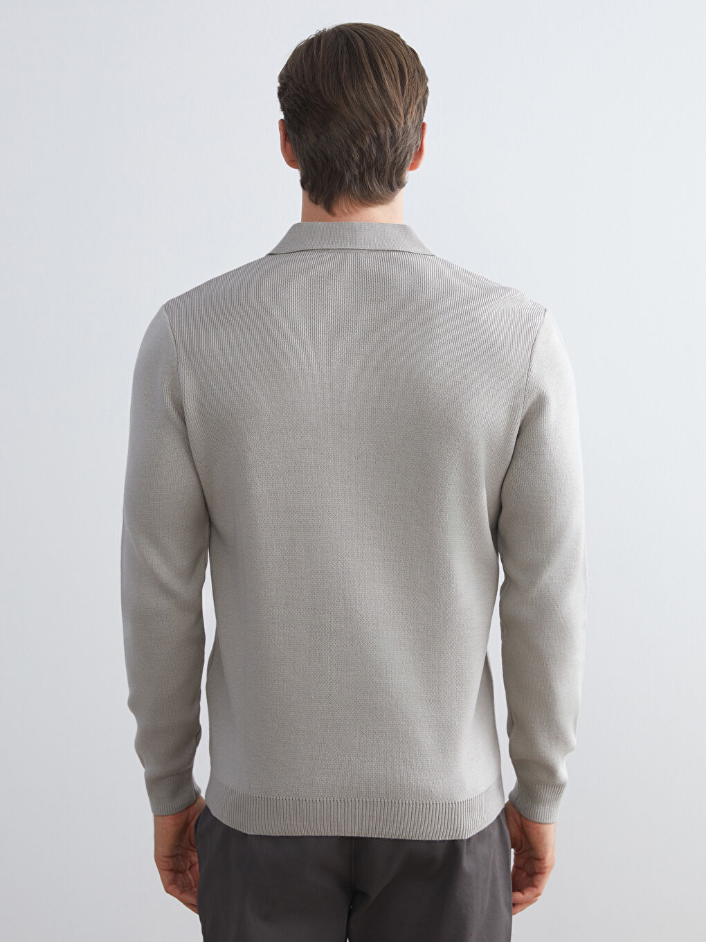 Bej Polo Yaka Uzun Kollu Erkek Triko Kazak-3