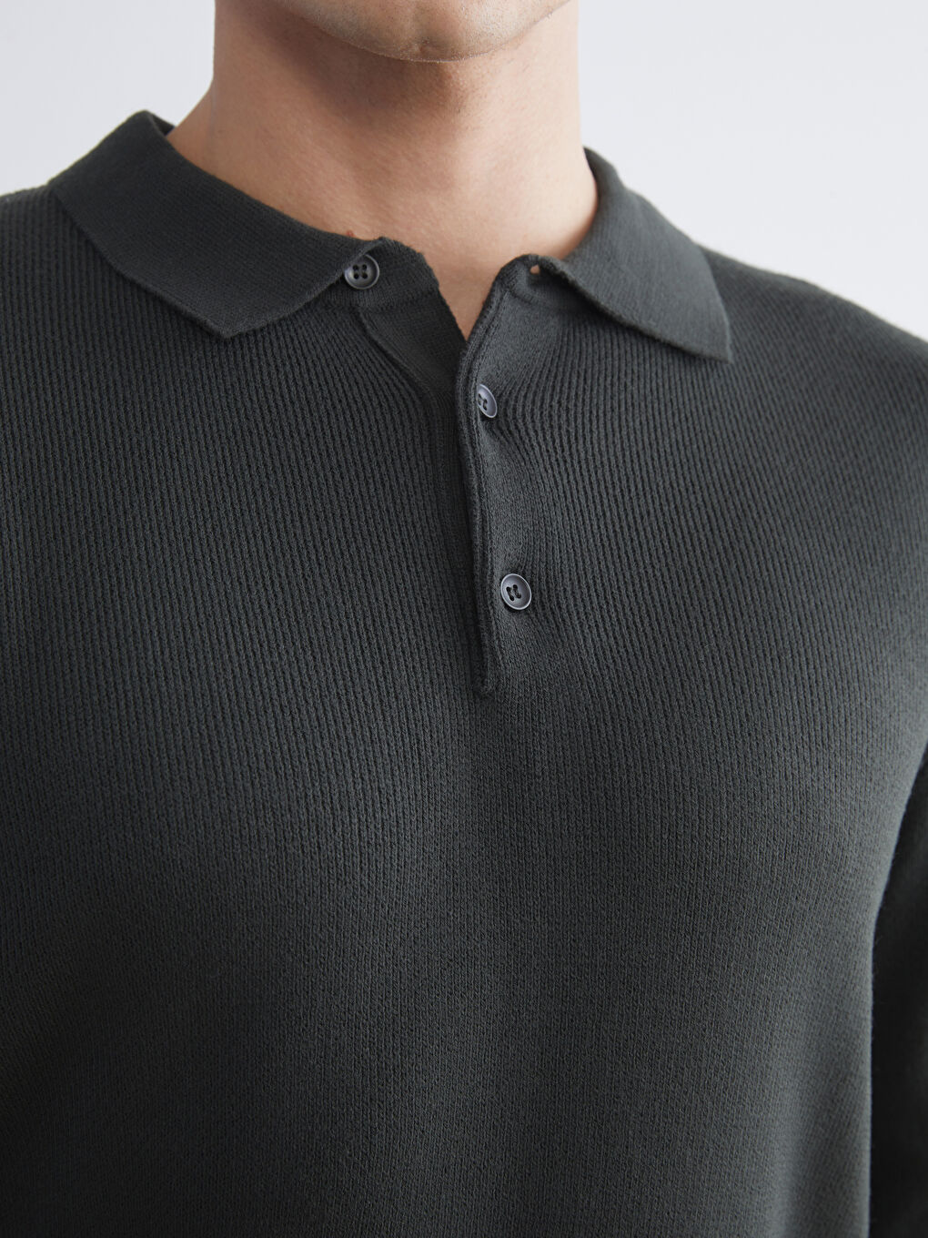 Yeşil Polo Yaka Uzun Kollu Erkek Triko Kazak-2