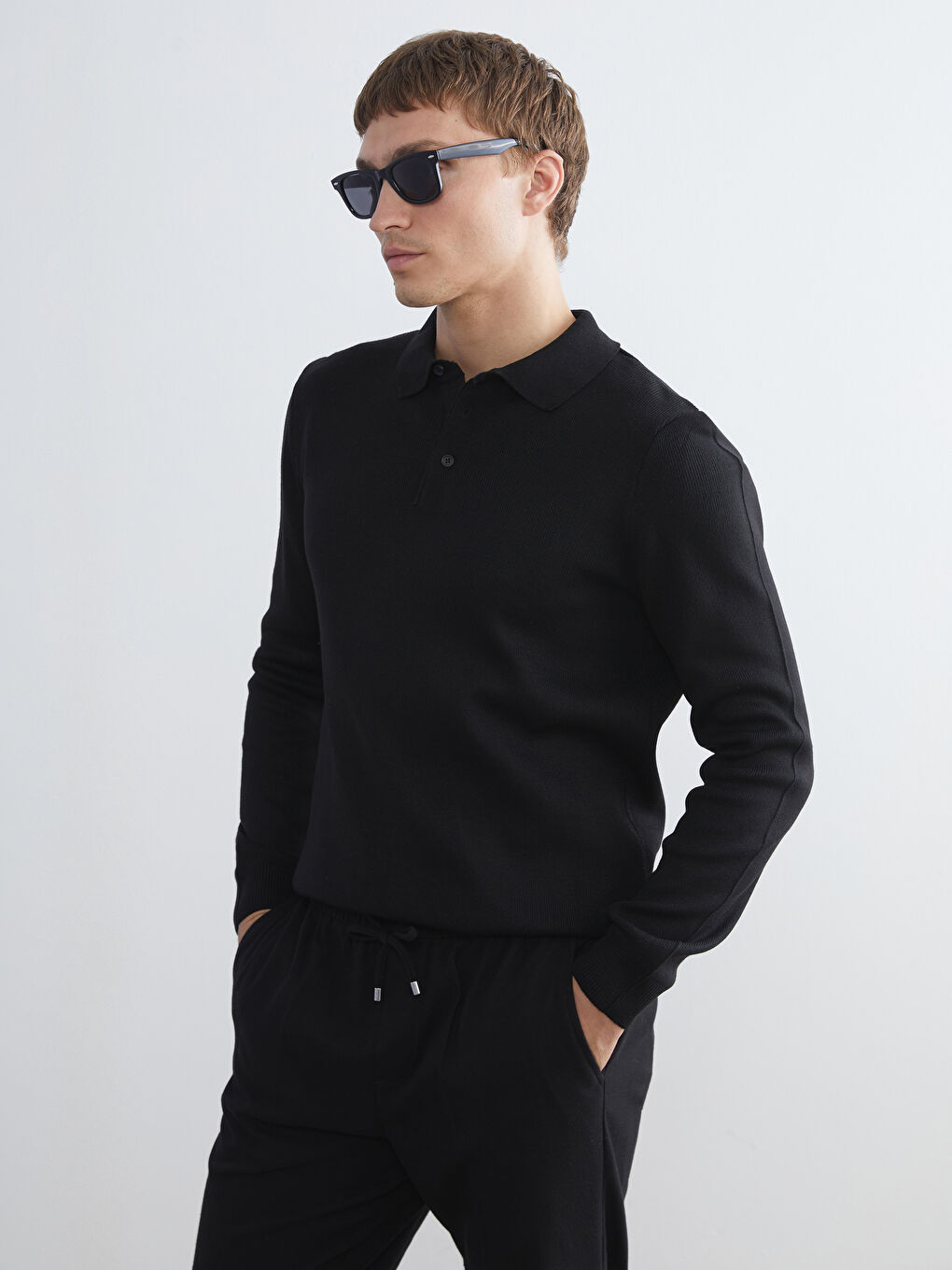 Polo Neck Long Sleeve Men's Knitwear Sweater