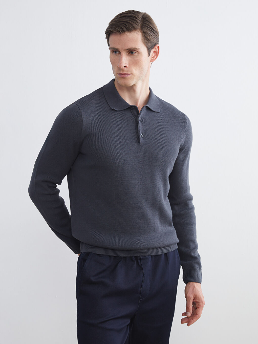 LCWAIKIKI Classic Polo Neck Long Sleeve Men's Knitwear Sweater -W5BR75Z8-HGG
