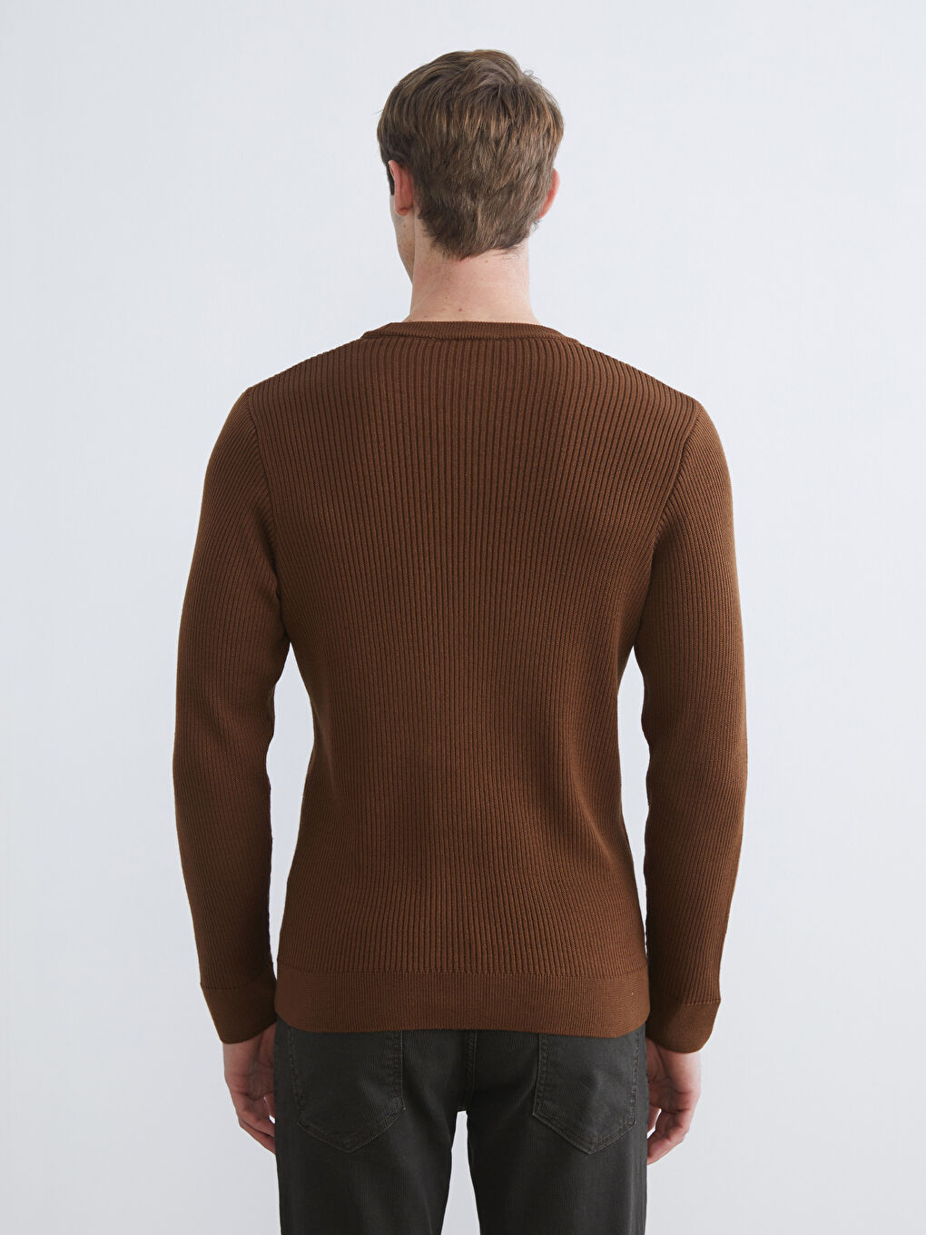 Crew Neck Long Sleeve Men's Tricot Sweater-3