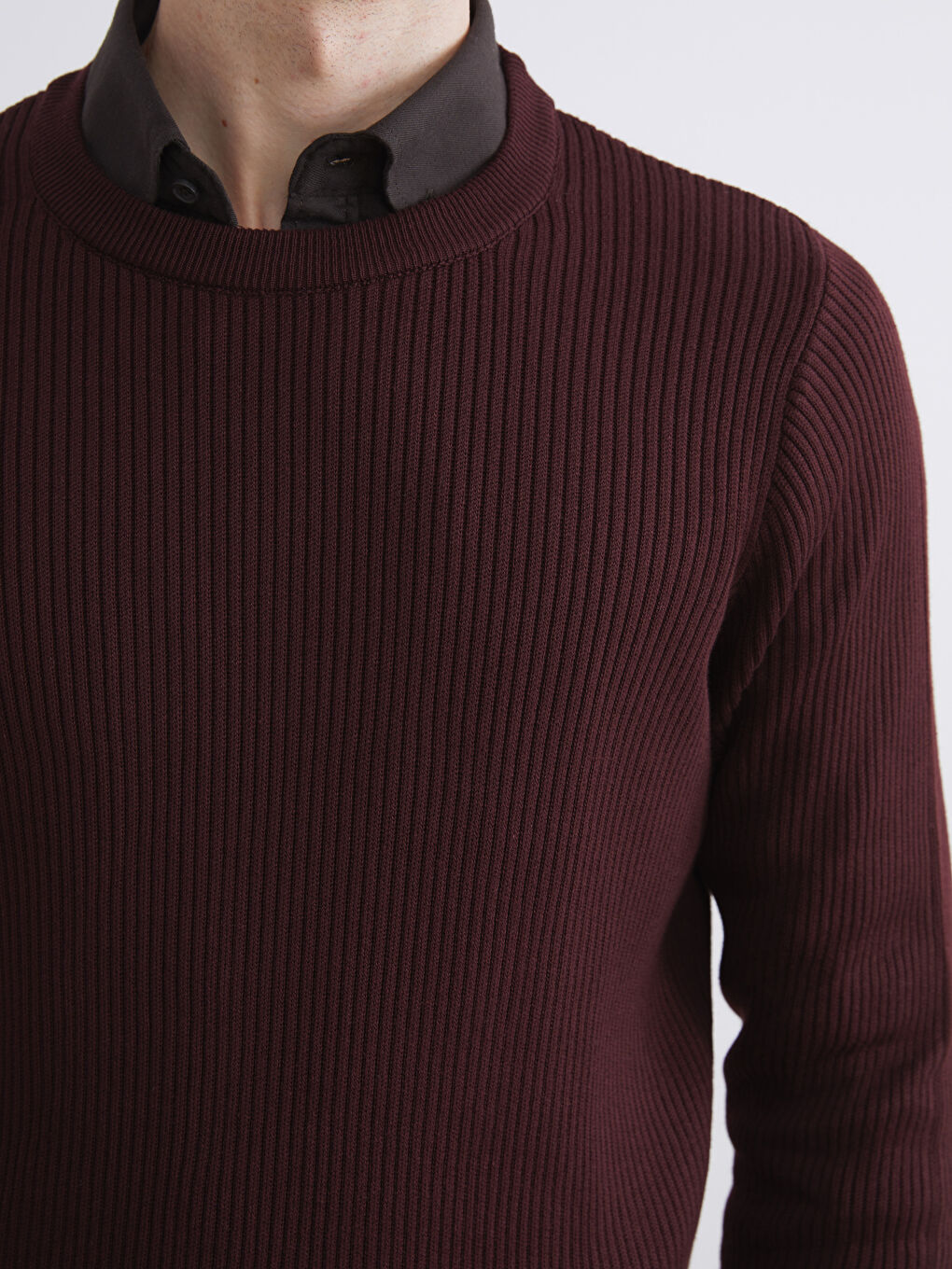 Bordo Bisiklet Yaka Erkek Triko Kazak-2