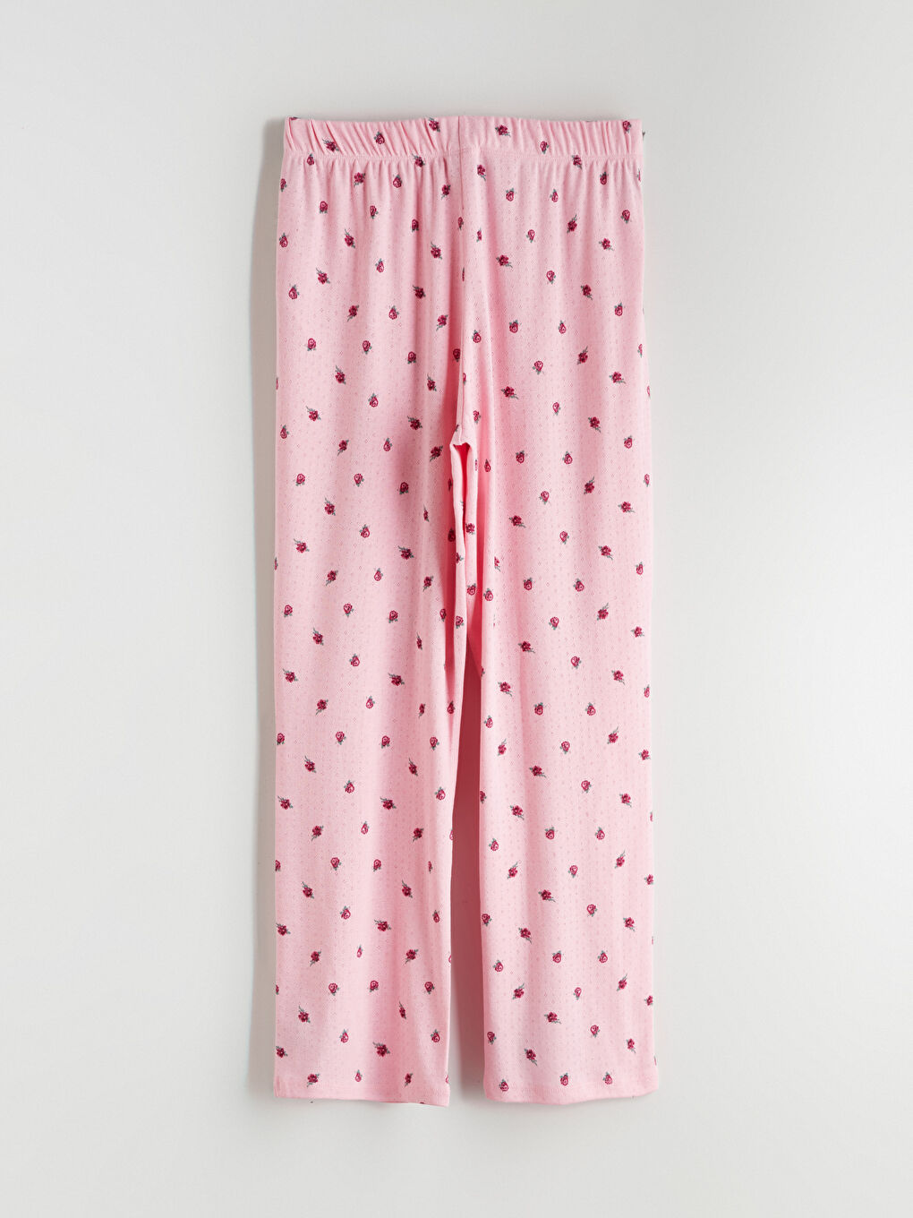 Pembe Beli Lastikli Çiçekli Kadın Pijama Alt-1