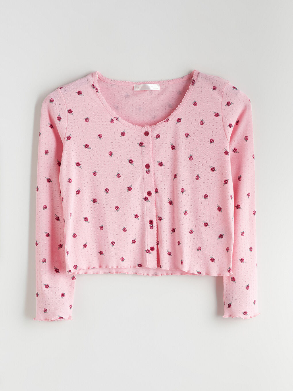 Pembe Bisiklet Yaka Çiçekli Kadın Pijama Üstü