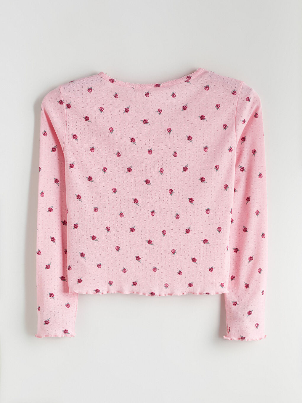 Pembe Bisiklet Yaka Çiçekli Kadın Pijama Üstü-1