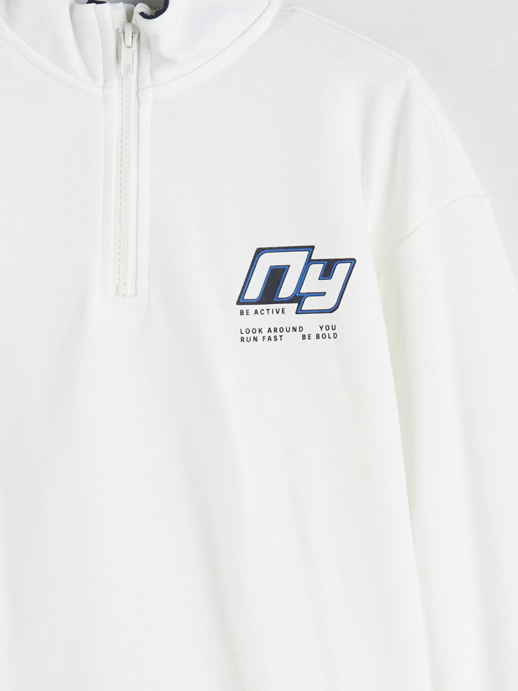 Ekru Dik Yaka Erkek Çocuk Sweatshirt-2