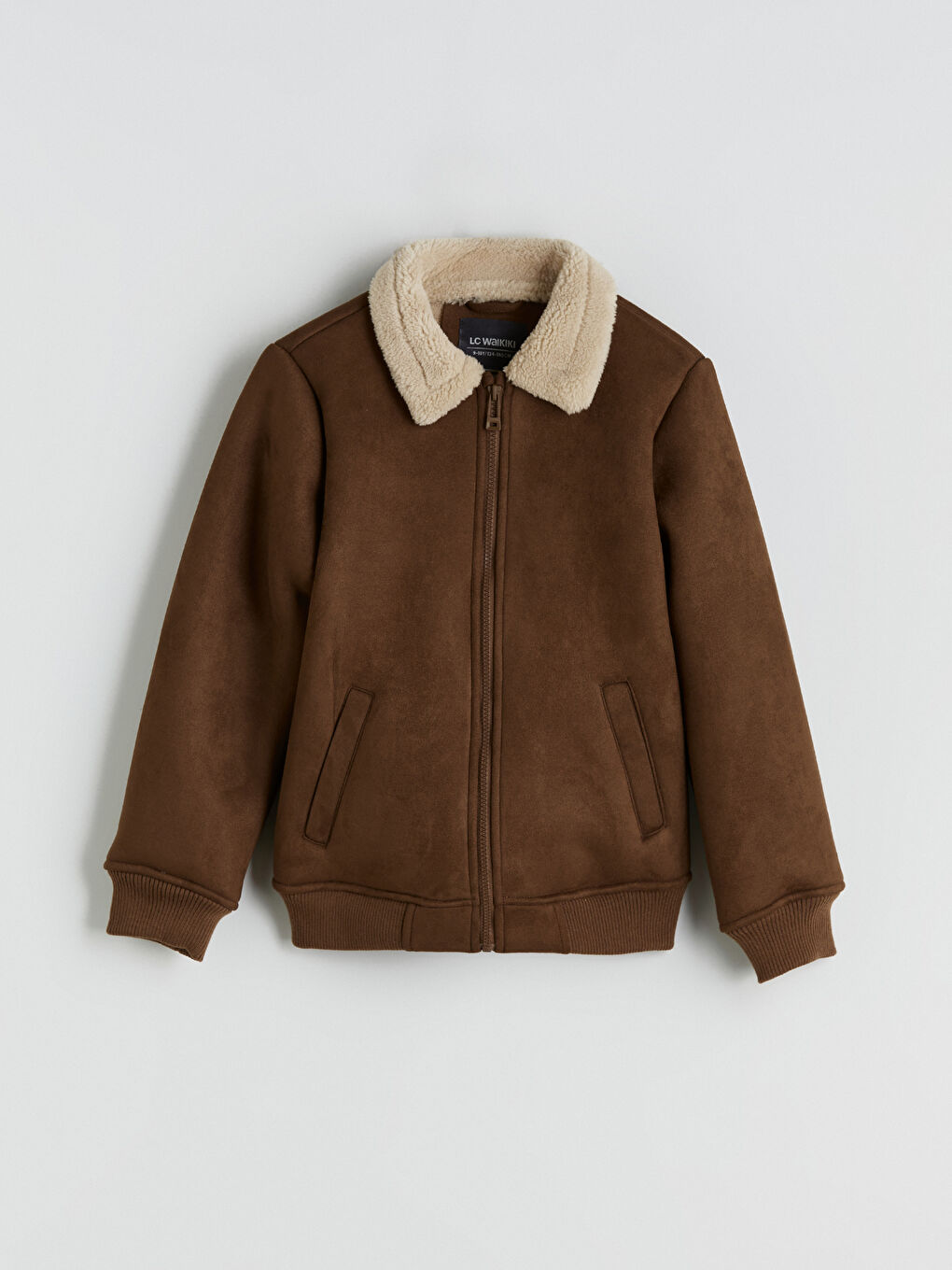 Kahverengi Kürk Yaka Erkek Çocuk Süet Görünümlü Mont-1