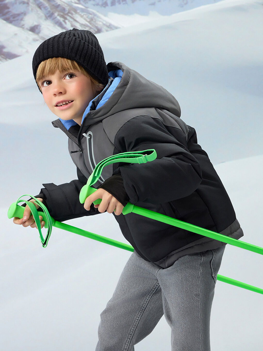 Hooded Color Block Boy Ski Jacket