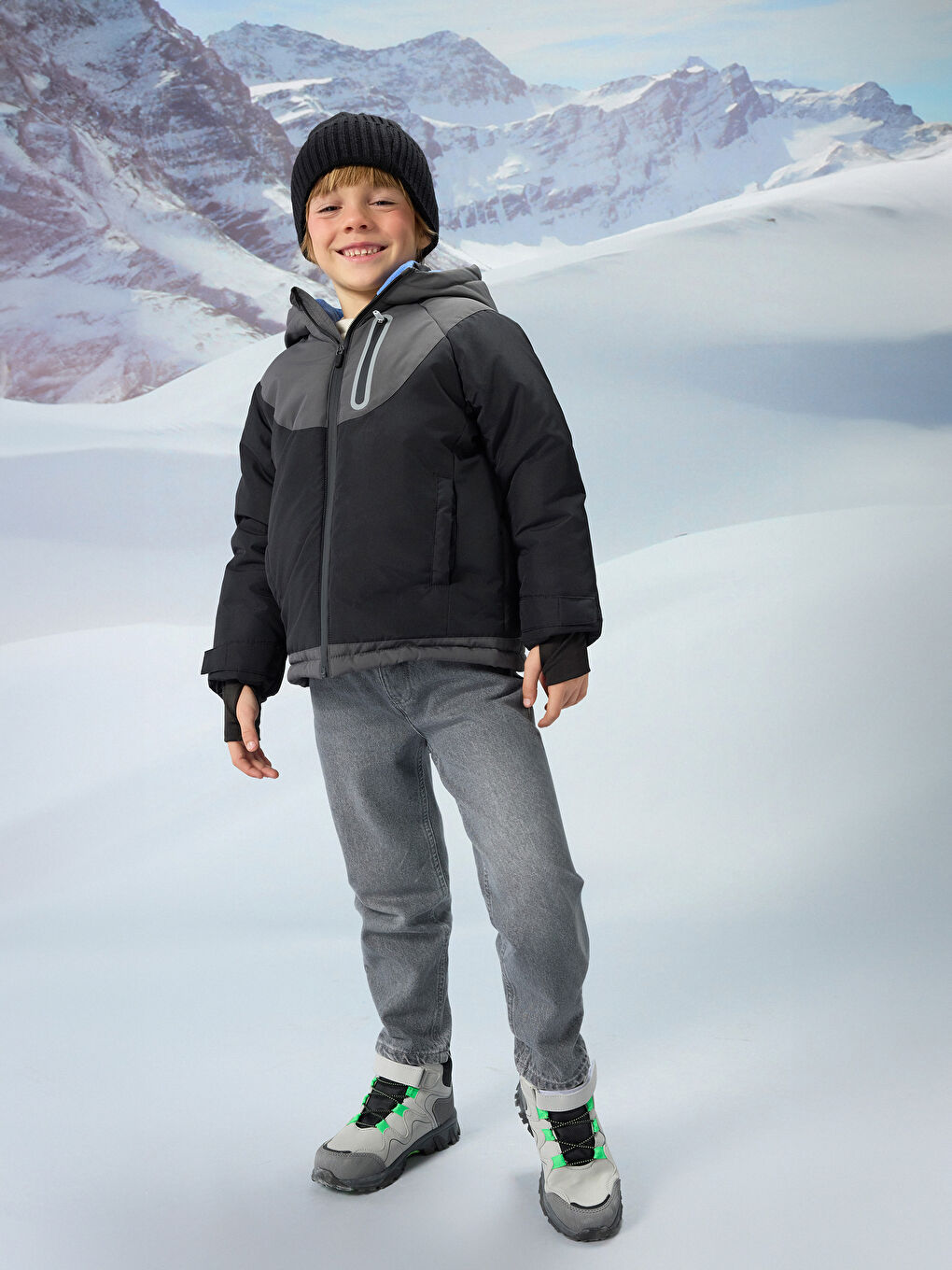 Hooded Color Block Boy Ski Jacket-2