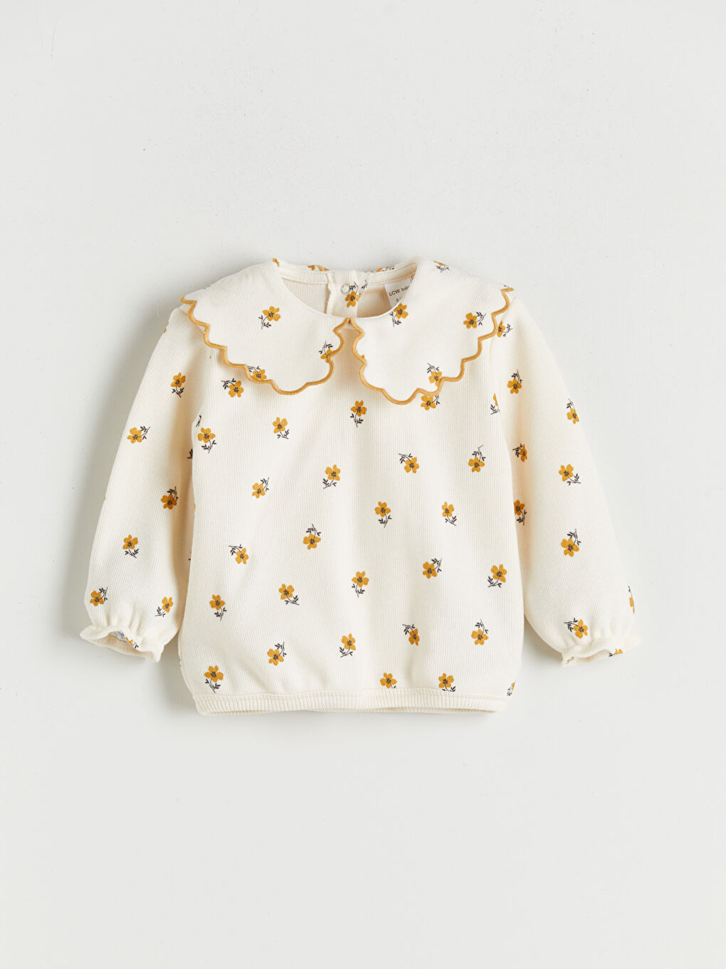 Ekru Çiçekli Bebe Yaka Kız Bebek Sweatshirt