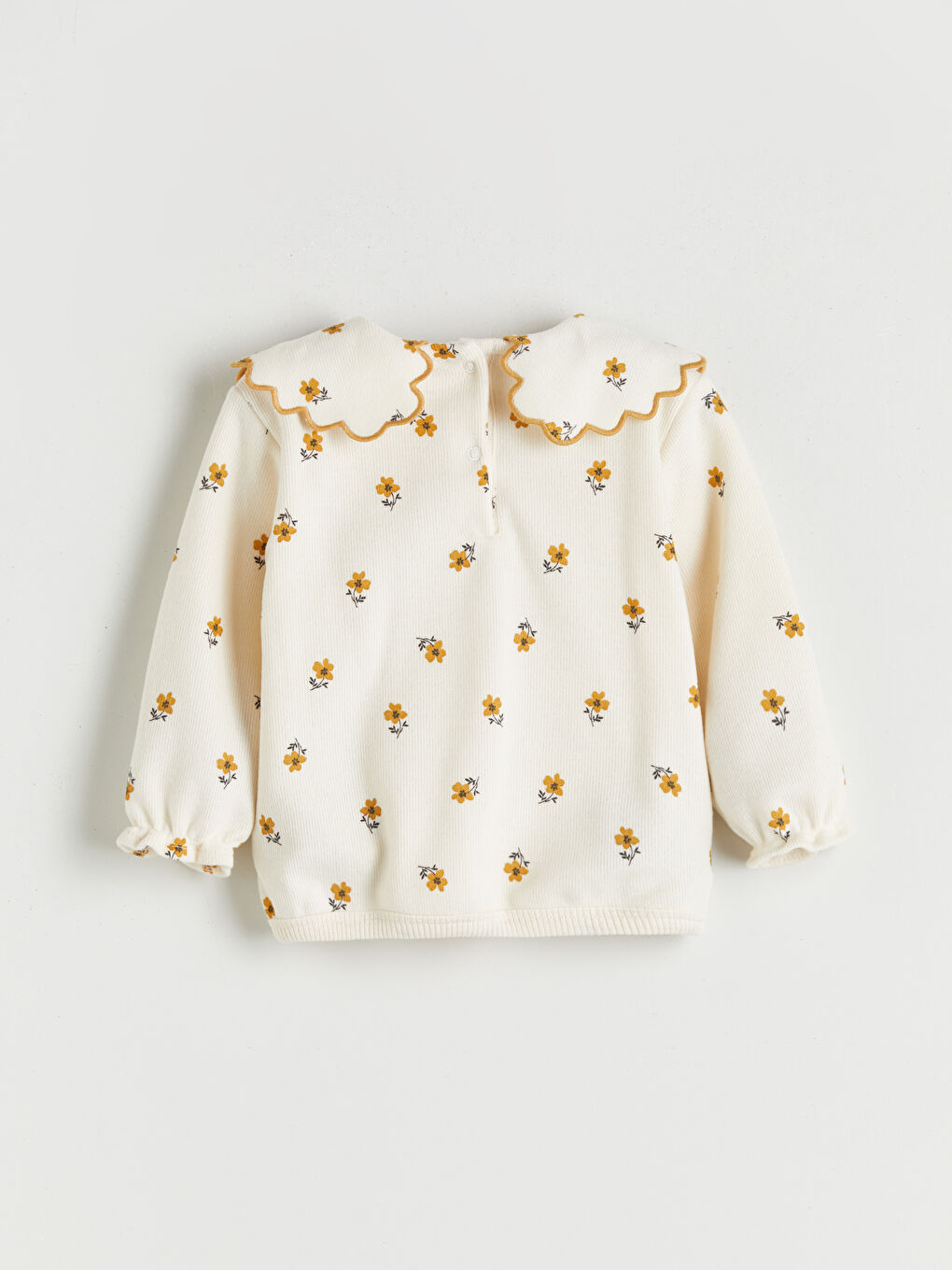 Ekru Çiçekli Bebe Yaka Kız Bebek Sweatshirt-1