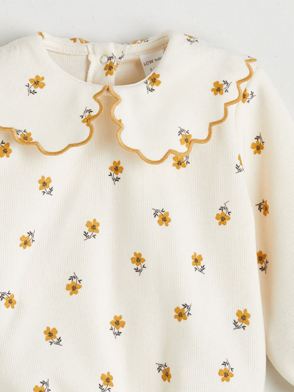 Ekru Çiçekli Bebe Yaka Kız Bebek Sweatshirt-2