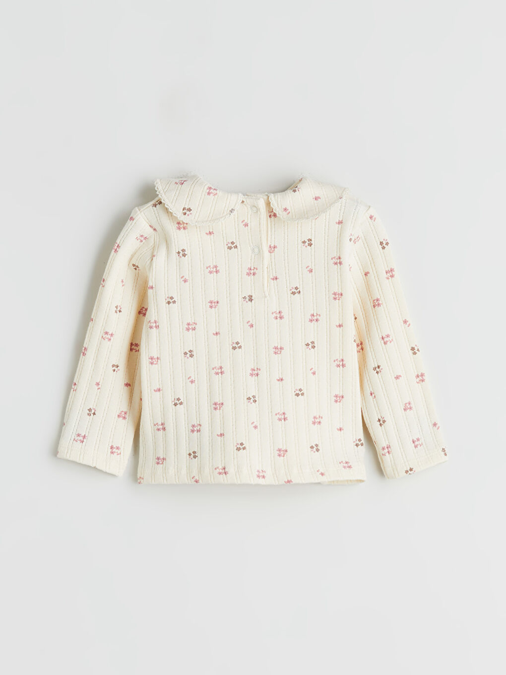 Ekru Bebe Yaka Çiçekli Kız Bebek Bluz-1