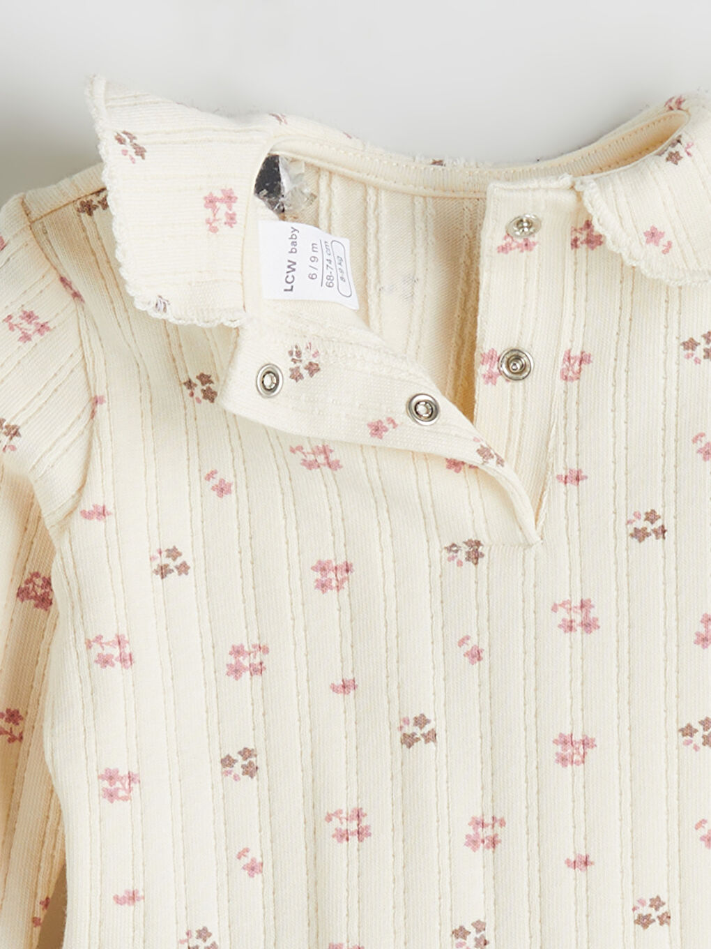 Ekru Bebe Yaka Çiçekli Kız Bebek Bluz-2