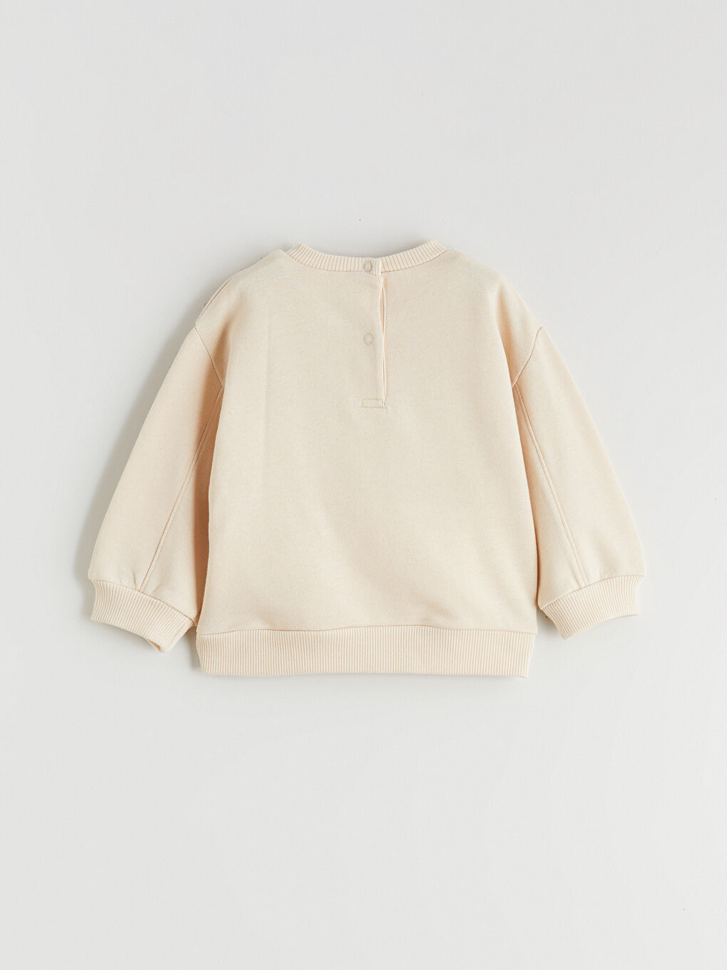 Bej Bisiklet Yaka Kurdele Detaylı Kız Bebek Sweatshirt-1