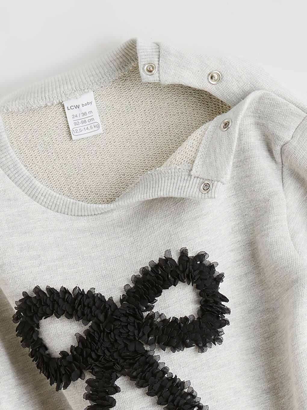 Gri Bisiklet Yaka Fiyonk Detaylı Kız Bebek Sweatshirt-3