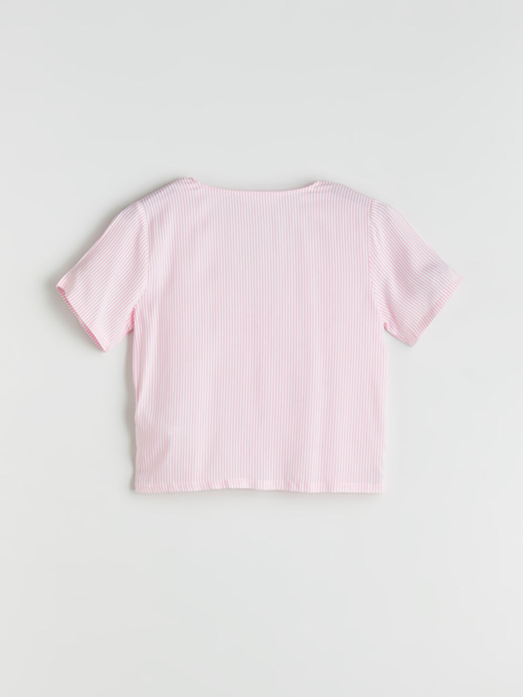 Pembe V Yaka Çizgili Kadın Pijama Üst-1