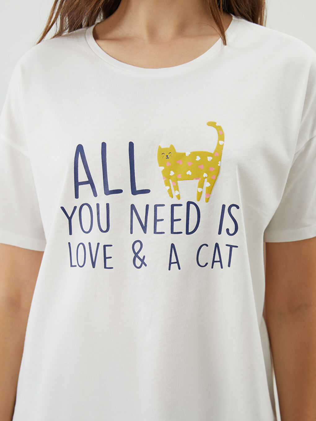 Lacivert Bisiklet Yaka Baskılı Kadın Pijama Takımı-2