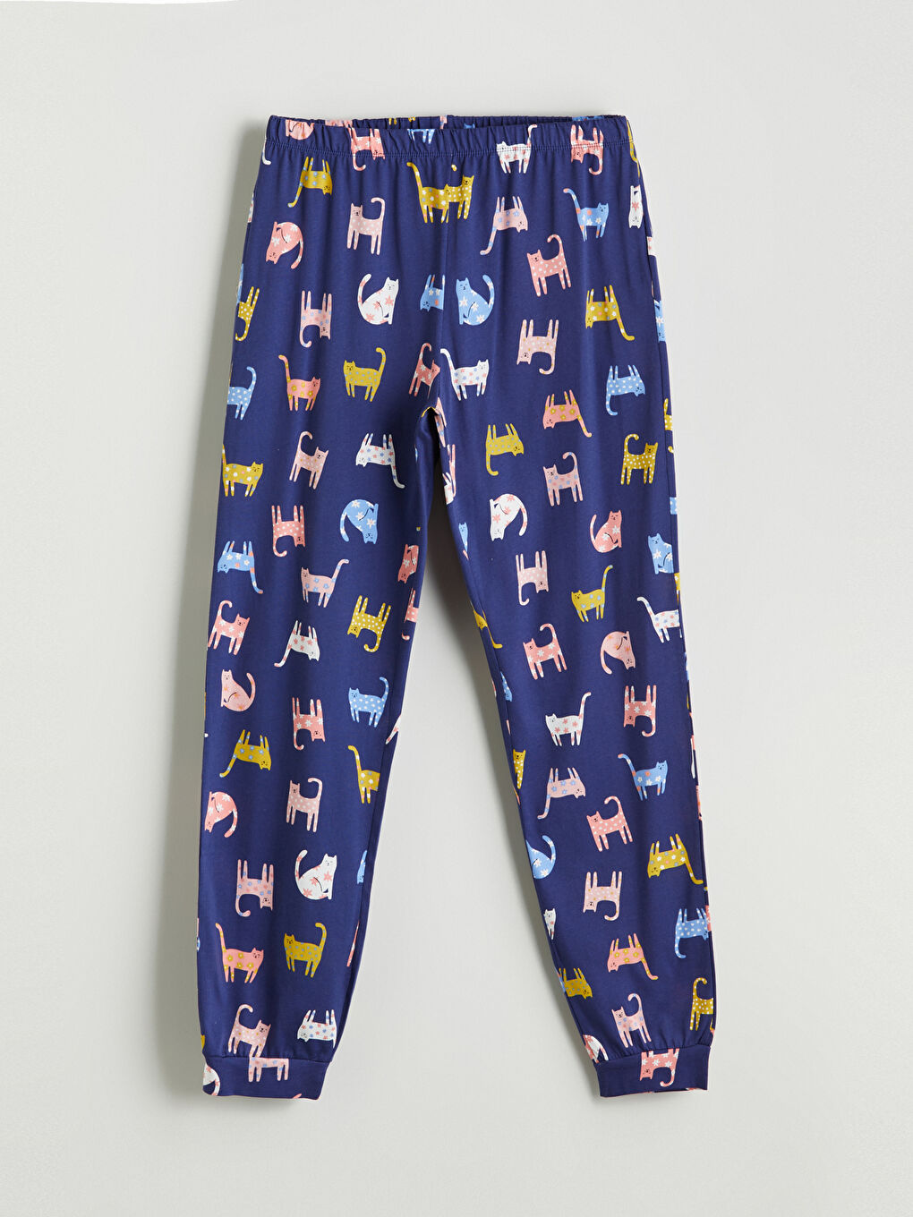 Lacivert Bisiklet Yaka Baskılı Kadın Pijama Takımı-7