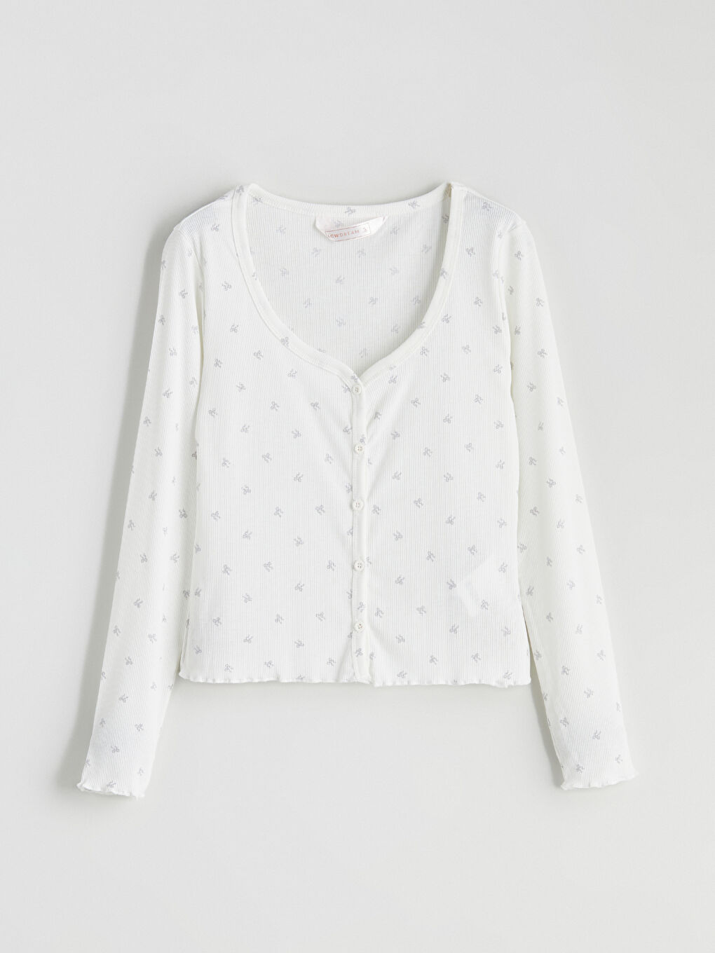 Ekru Kalp Yaka Desenli Kadın Şortlu Pijama Takımı-7