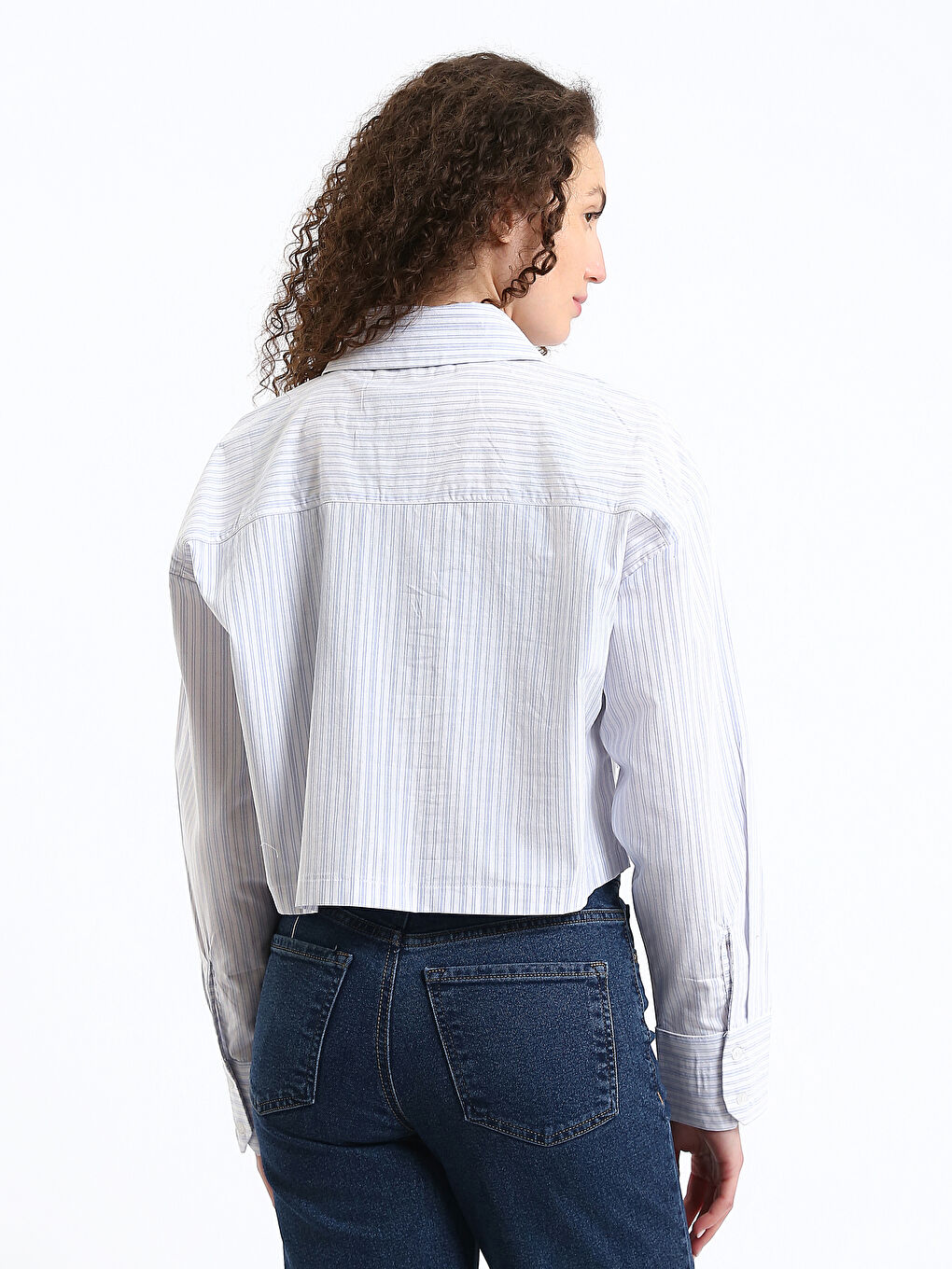 Chemise Rayée Coupe Courte en Popeline pour Femmes-8