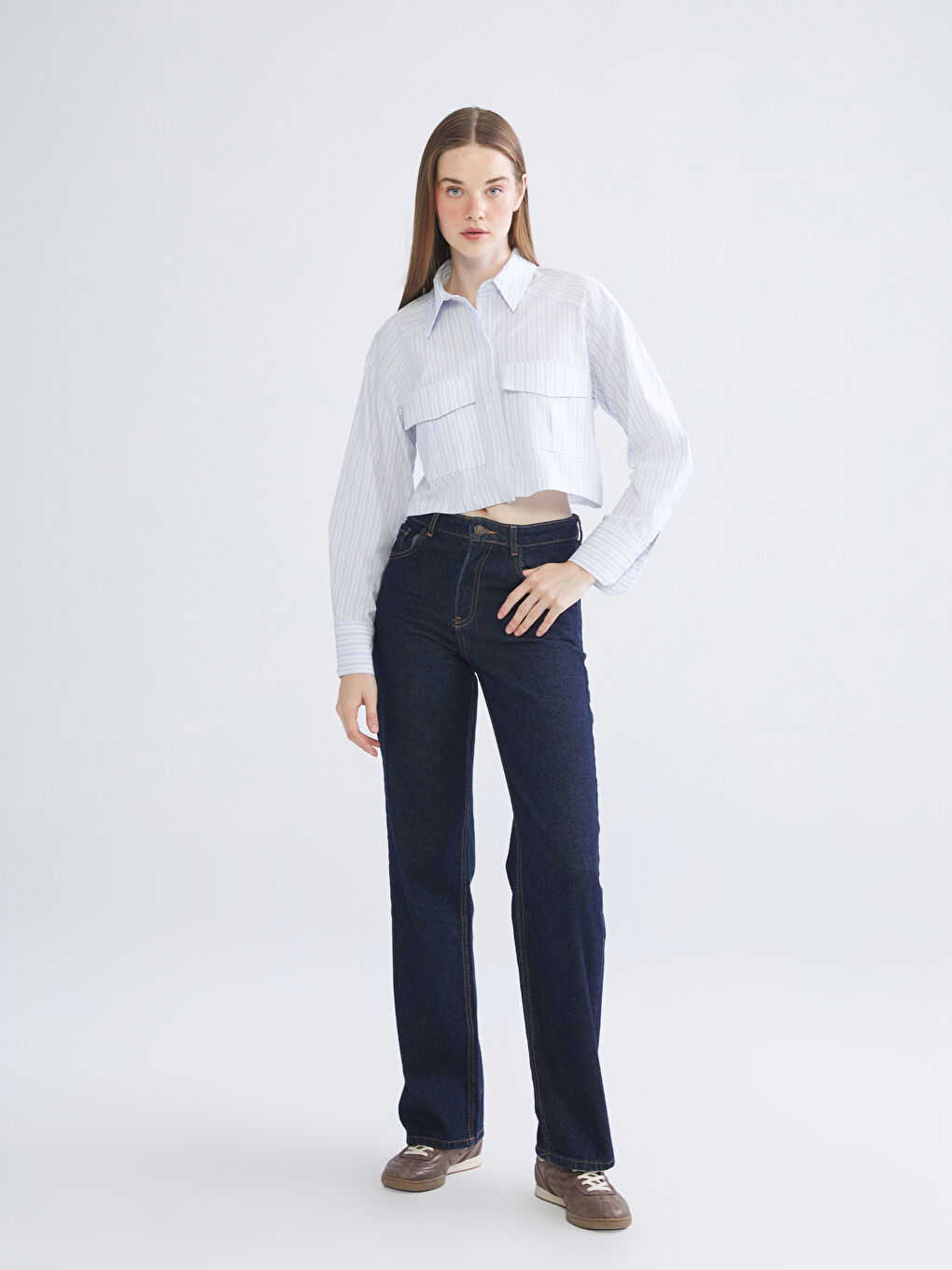 Chemise Rayée Coupe Courte en Popeline pour Femmes-3