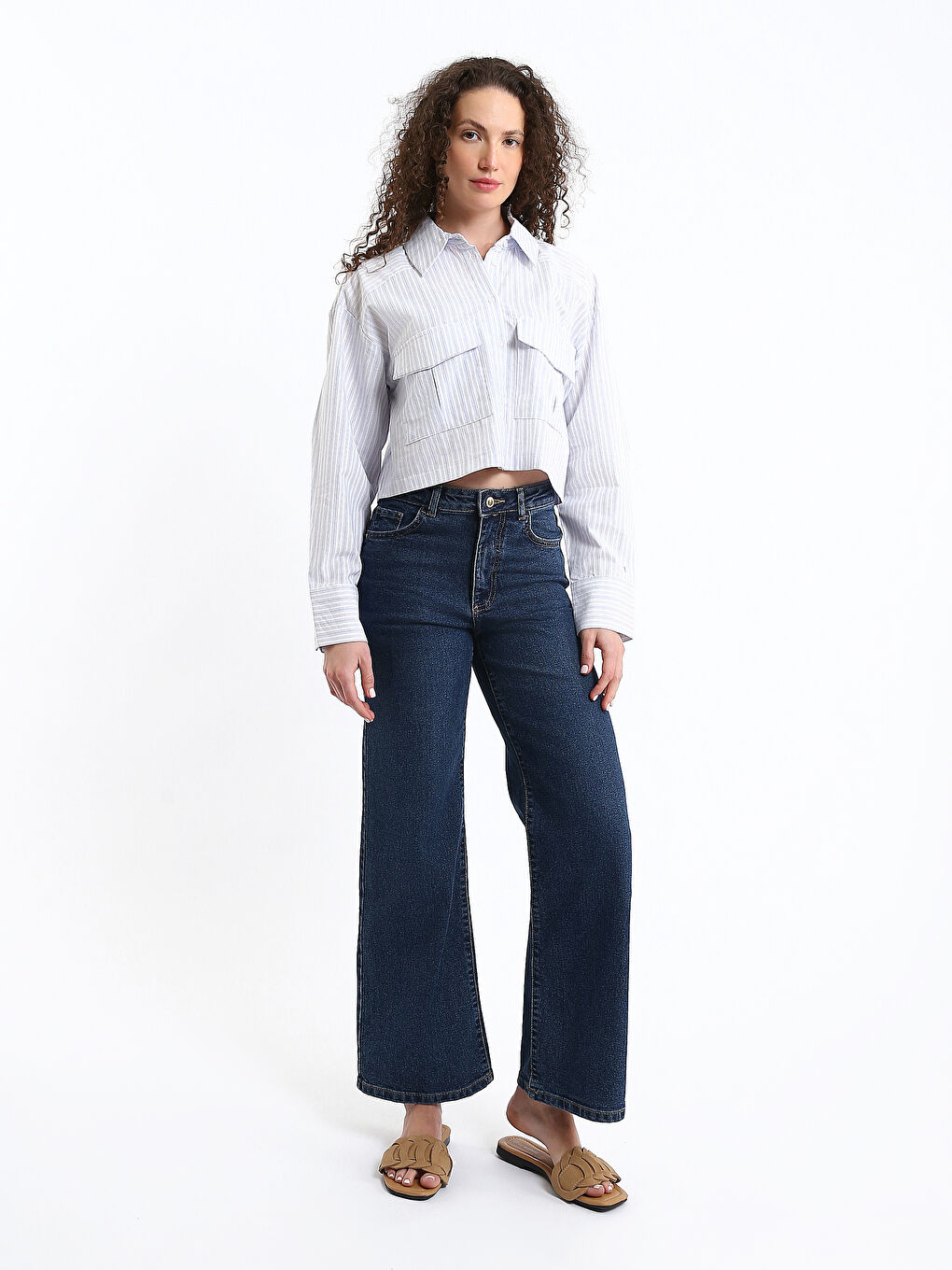 Chemise Rayée Coupe Courte en Popeline pour Femmes-2
