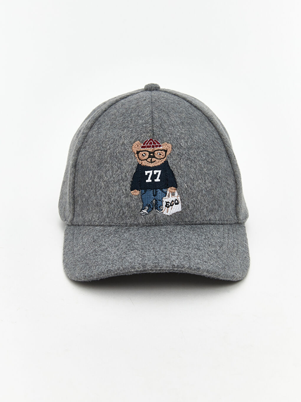 Gri Ayı Nakışlı Kaşe Erkek Kep Şapka