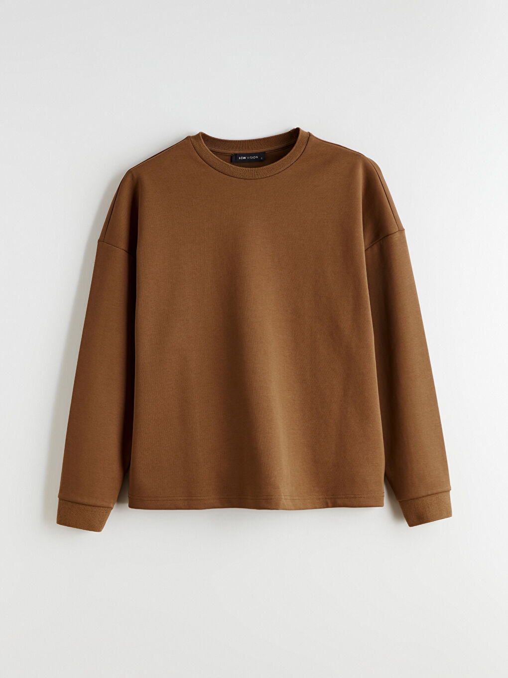 Kahverengi Bisiklet Yaka Oversize Kadın Sweatshirt-4
