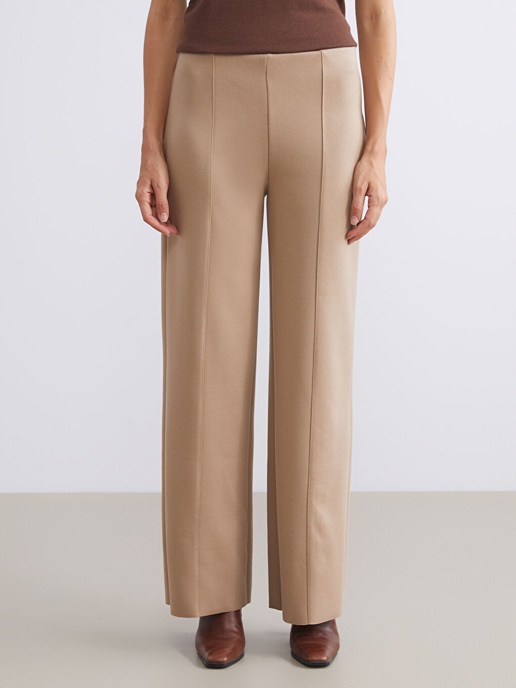 Elastic Waist Wide Leg Women's Trousers-1