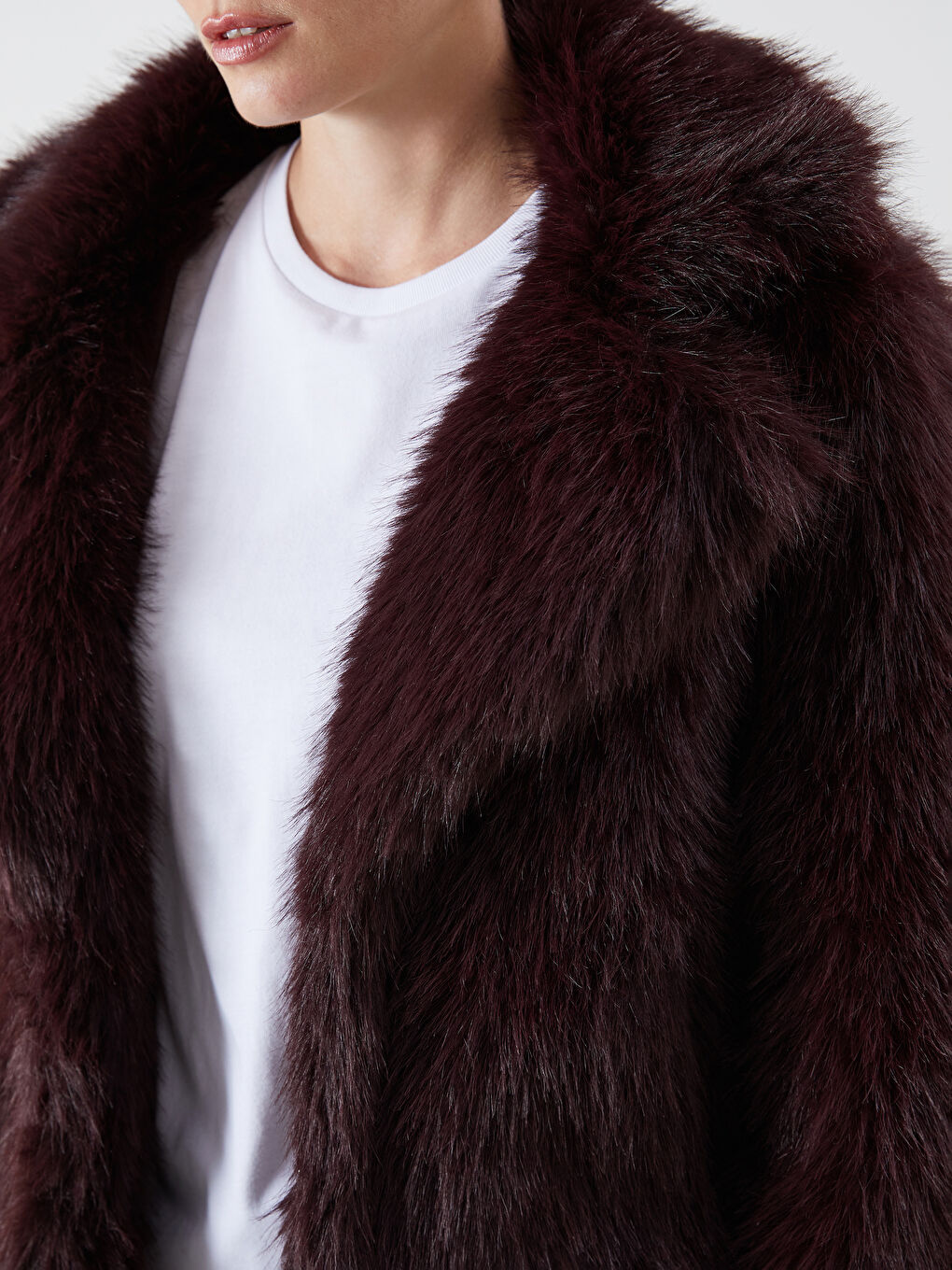 Bordo Ceket Yaka Kadın Kürk Mont-4