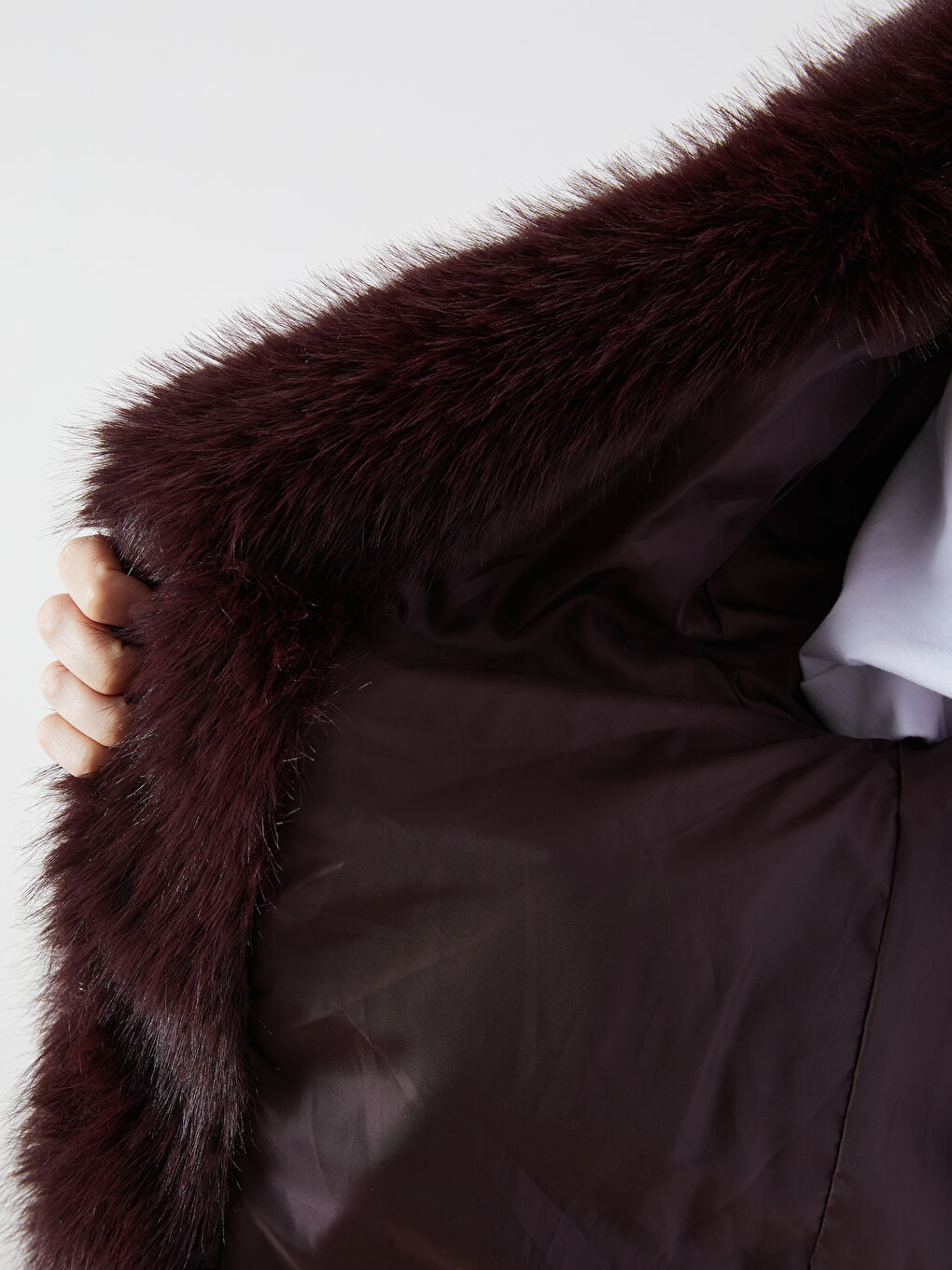Bordo Ceket Yaka Kadın Kürk Mont-5