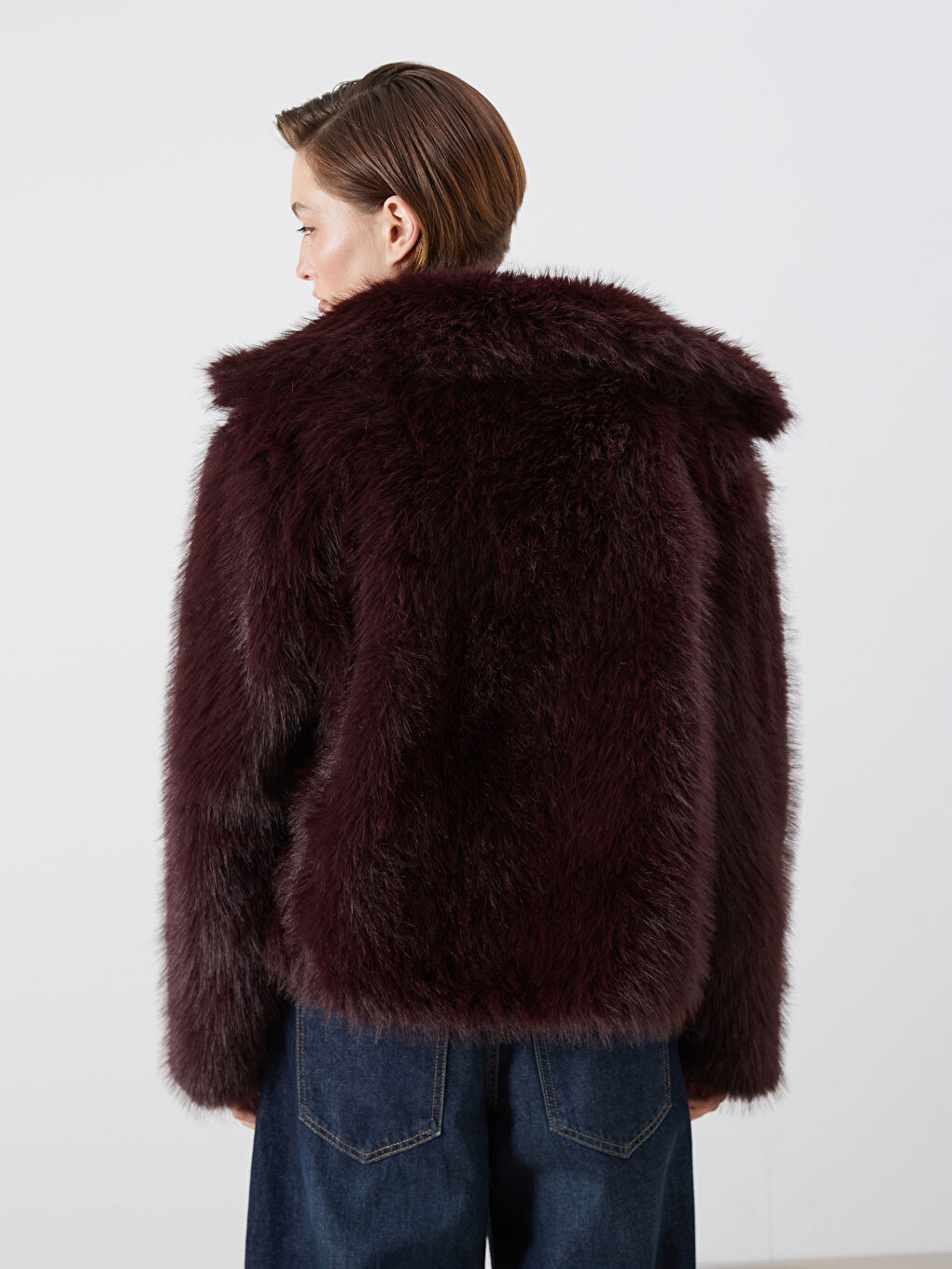 Bordo Ceket Yaka Kadın Kürk Mont-6