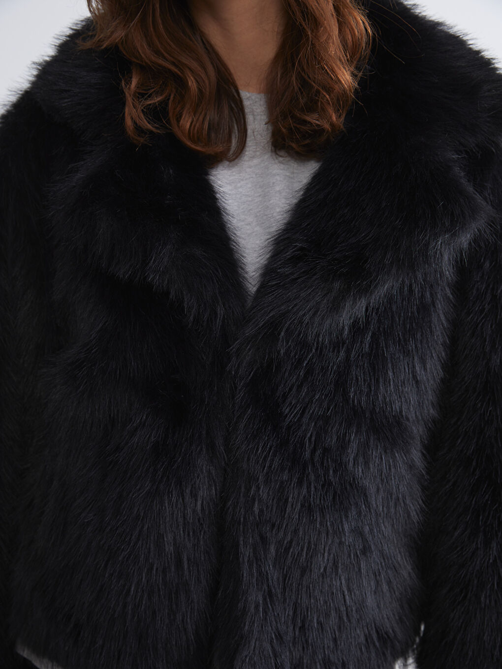 Siyah Ceket Yaka Kadın Kürk Mont-2