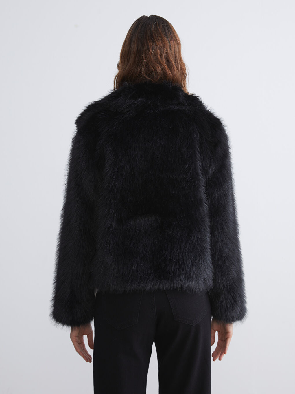 Siyah Ceket Yaka Kadın Kürk Mont-4