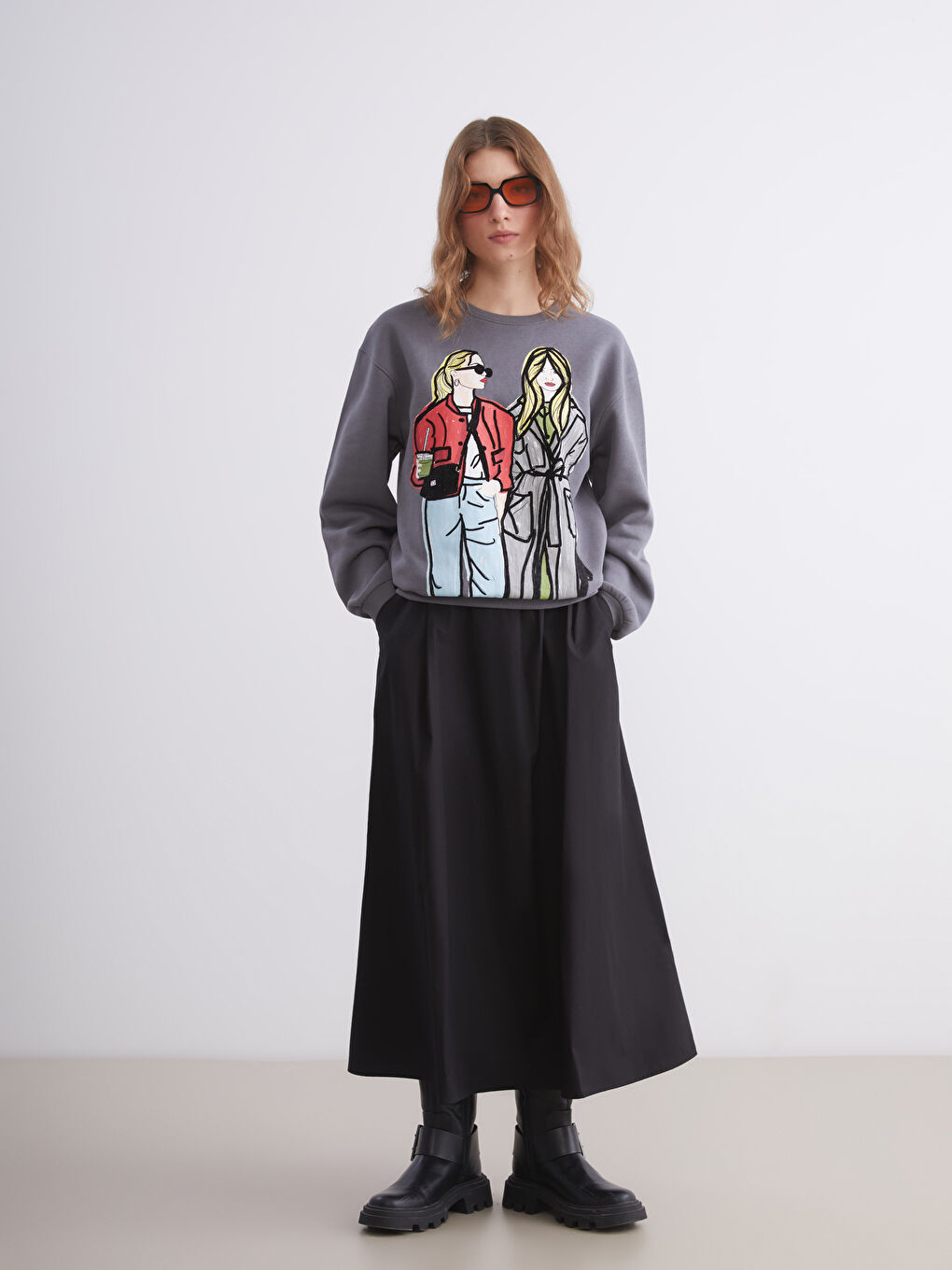 Printed Oversize Women's Thick Sweatshirt-1