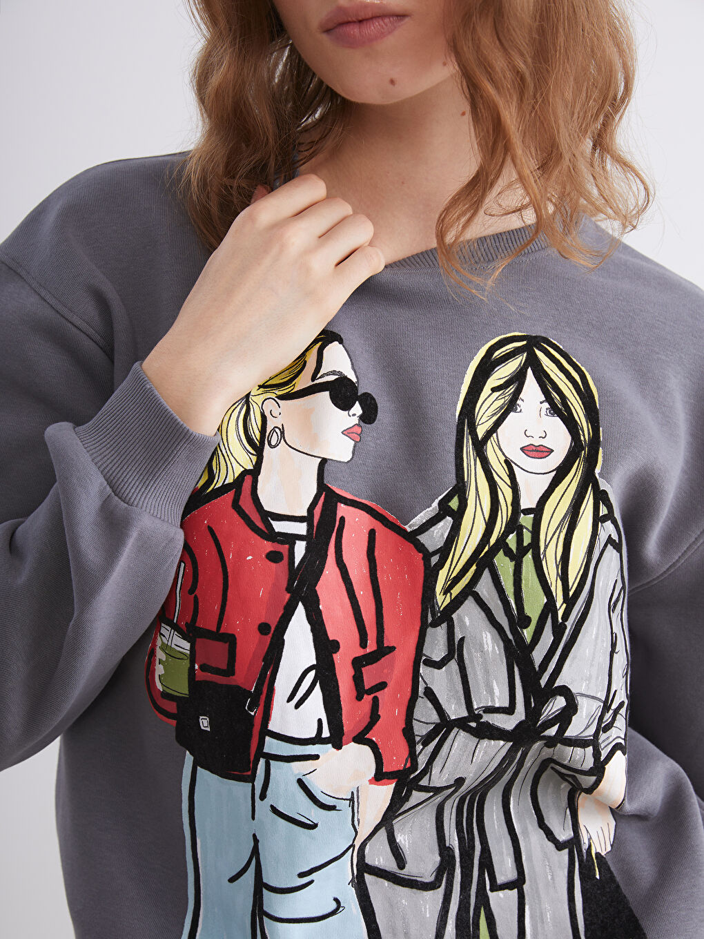 Printed Oversize Women's Thick Sweatshirt-2