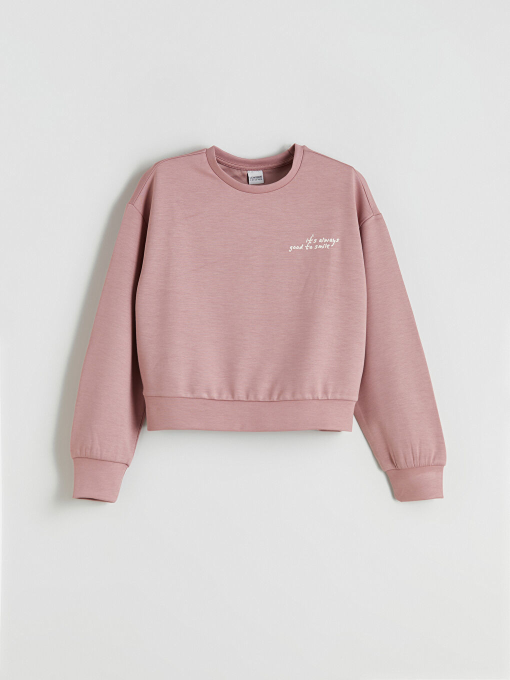 Pembe Bisiklet Yaka Yazı Baskılı Kız Çocuk Soft Touch Sweatshirt