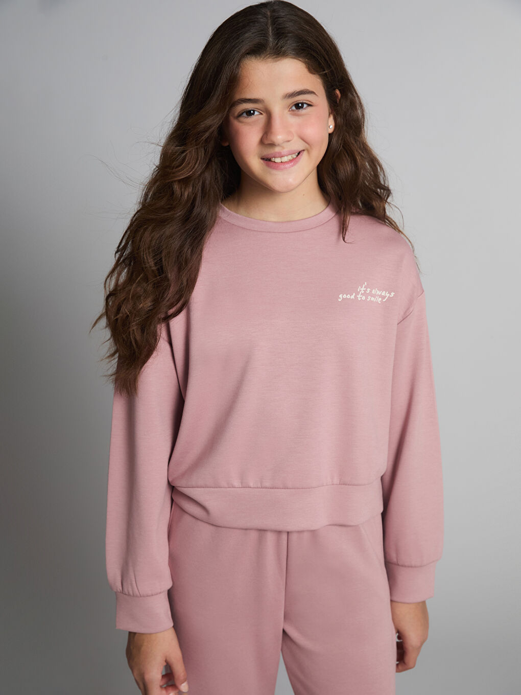 Pembe Bisiklet Yaka Kız Çocuk Eşofman Takım-1