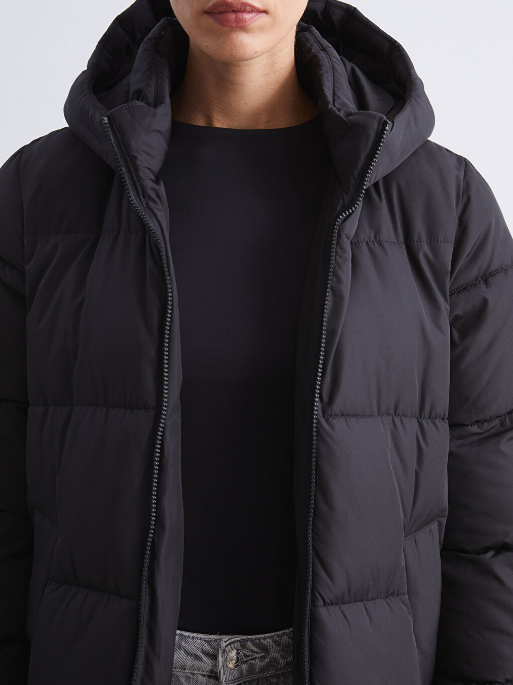 Women's Hooded Plain Puffer Coat-4